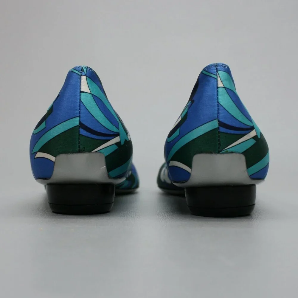Emilio Pucci 41 Ladies 10.5-11 Blue Teal Silk Ballet Flats Low Heels Shoes Italy - Picture 3 of 12